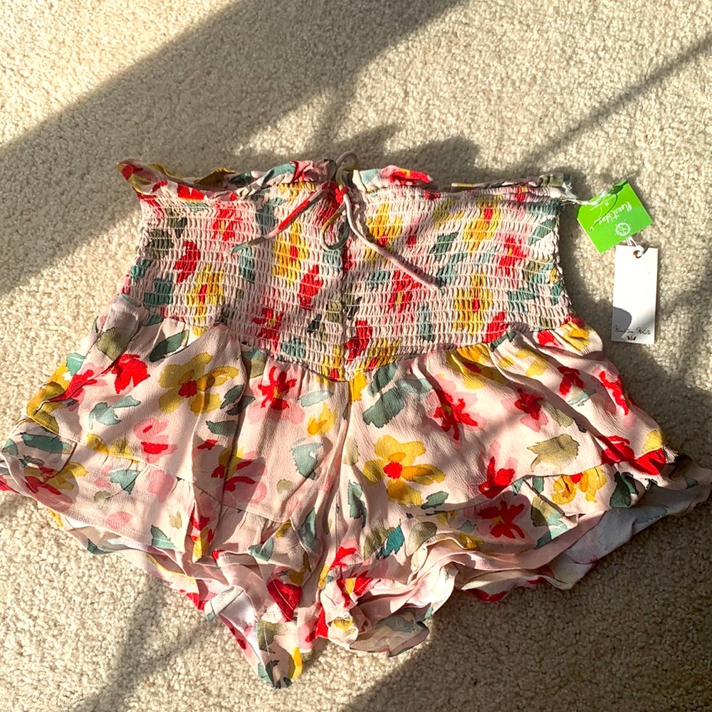 Floral Shorts High Waist Winston White Planet Blue